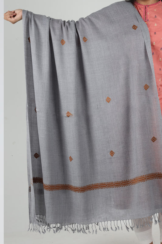 Swati Handloom Embroidery Wool Shawl Gray