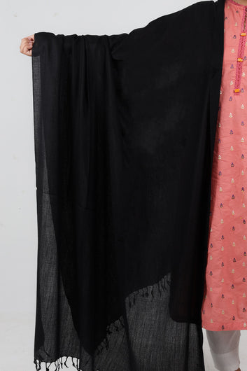 Swati Handloom Plain Black Shawl